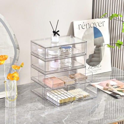 Stebopum 6 Pack Stackable Makeup Organizer, 4.4'' Tall Acrylic Bathroom Makeup Organizer and Storage Drawer with Pull-out Handle, Clear Plastic Storage Bins for Vanity,Pantry,Desk,Undersink,Kitchen