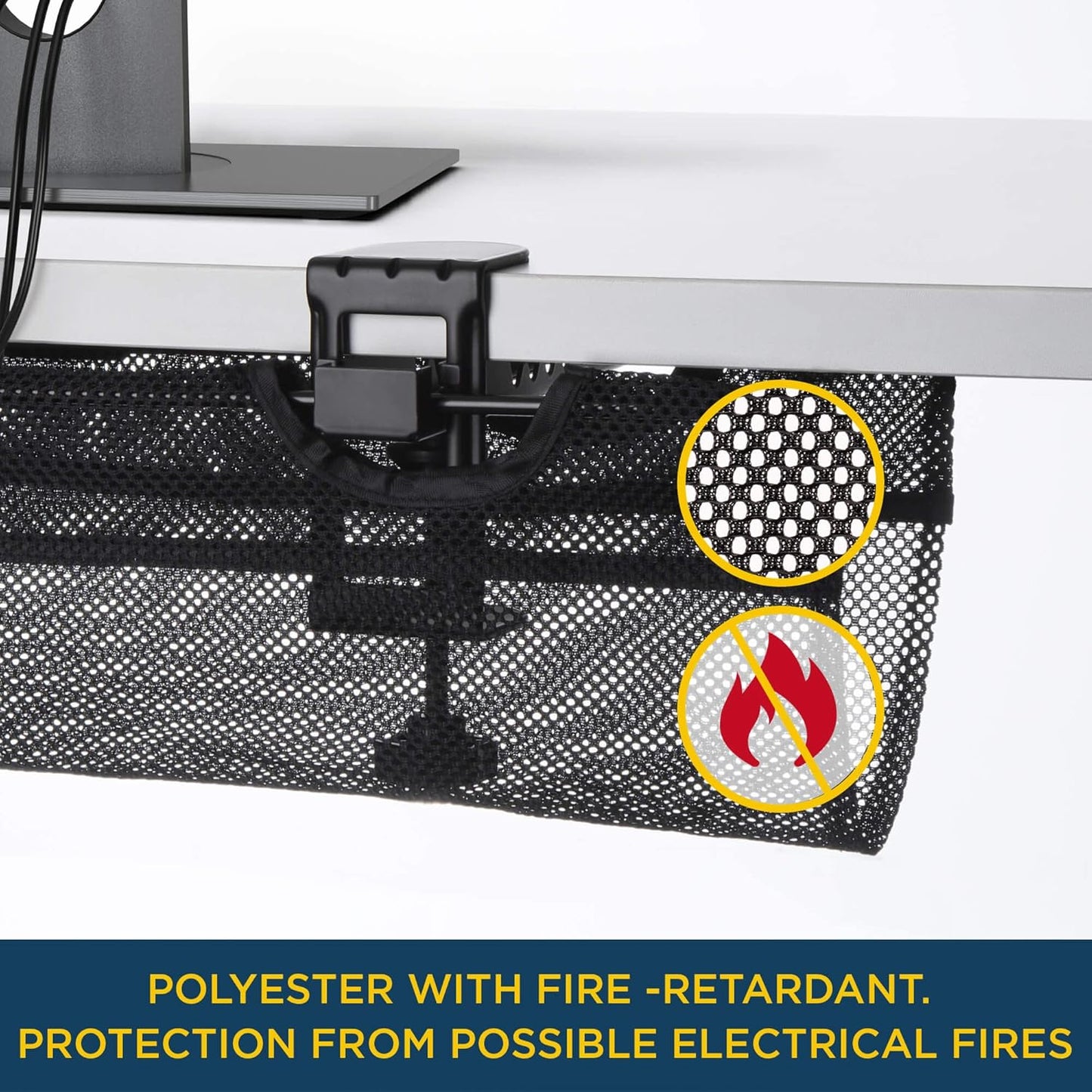 Under Desk Mesh Cable Management – 36 inch Cable Manager Tray for Cord Power Strip -No Drill Cable Management - Safe Wire Management Net for Desks, Office, and Home (Black)