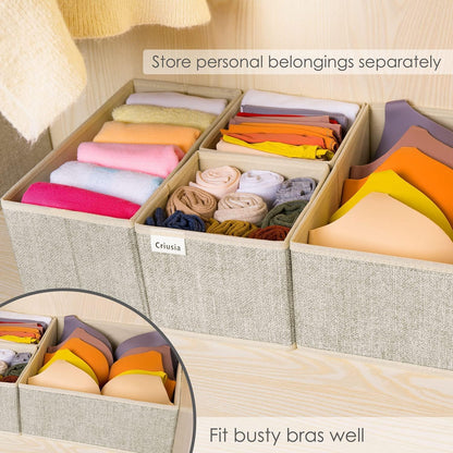 Criusia Foldable Underwear Drawer Organizer, Closet Dividers, Storage Box for Clothes, Socks (6 Bins, Gray)