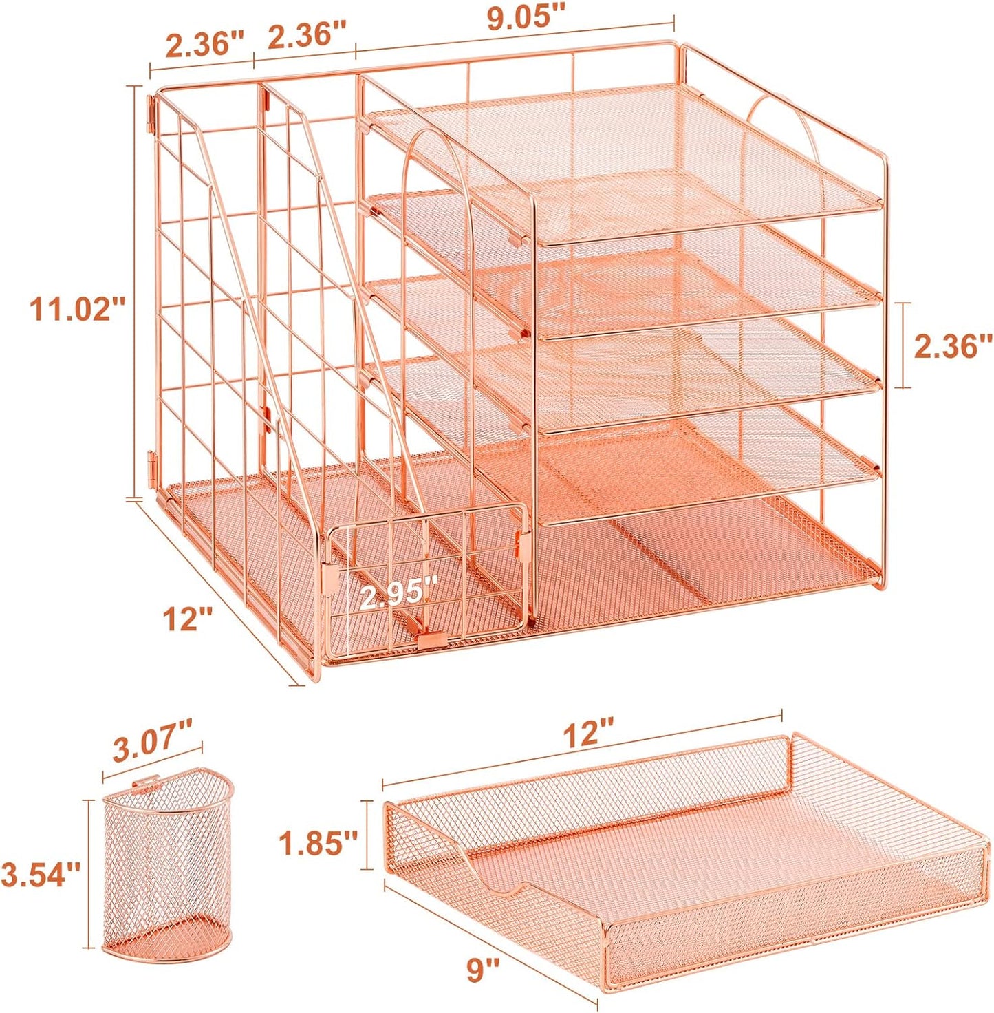 Marbrasse Desk Organizer with File Holder, 5-Tier Paper Letter Tray Organizer with Drawer and 2 Pen Holder, Mesh Desktop Organizer and Storage with Magazine Holder for Office Supplies(Black)