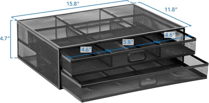 Mount-It! Mesh Computer Monitor Stand Riser [Metal] Desk Organizer with Two Pullout Storage Drawers for Desktop, Laptop, and Printer Accessories and Office Supplies (White)