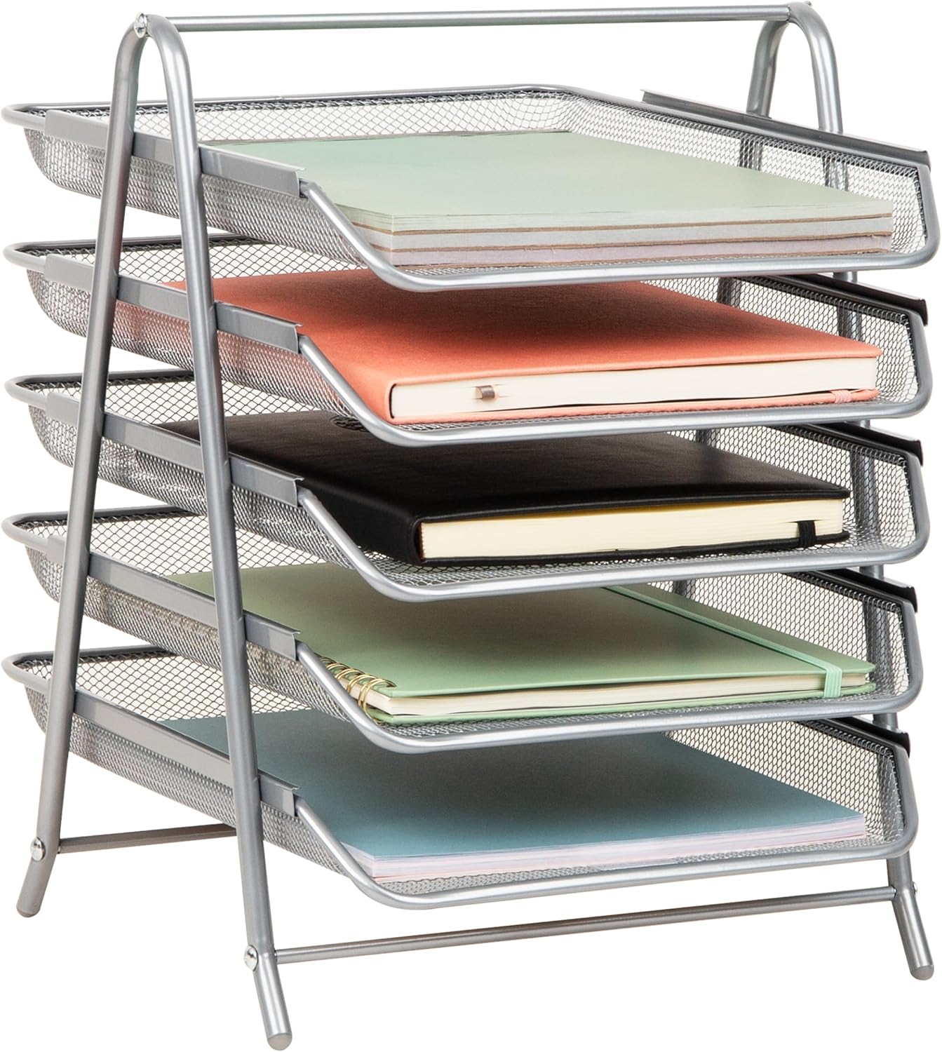 Mind Reader 5-Tier Paper Tray Organizer, Vertical Desktop File Storage Rack, Office, Metal Mesh, Black