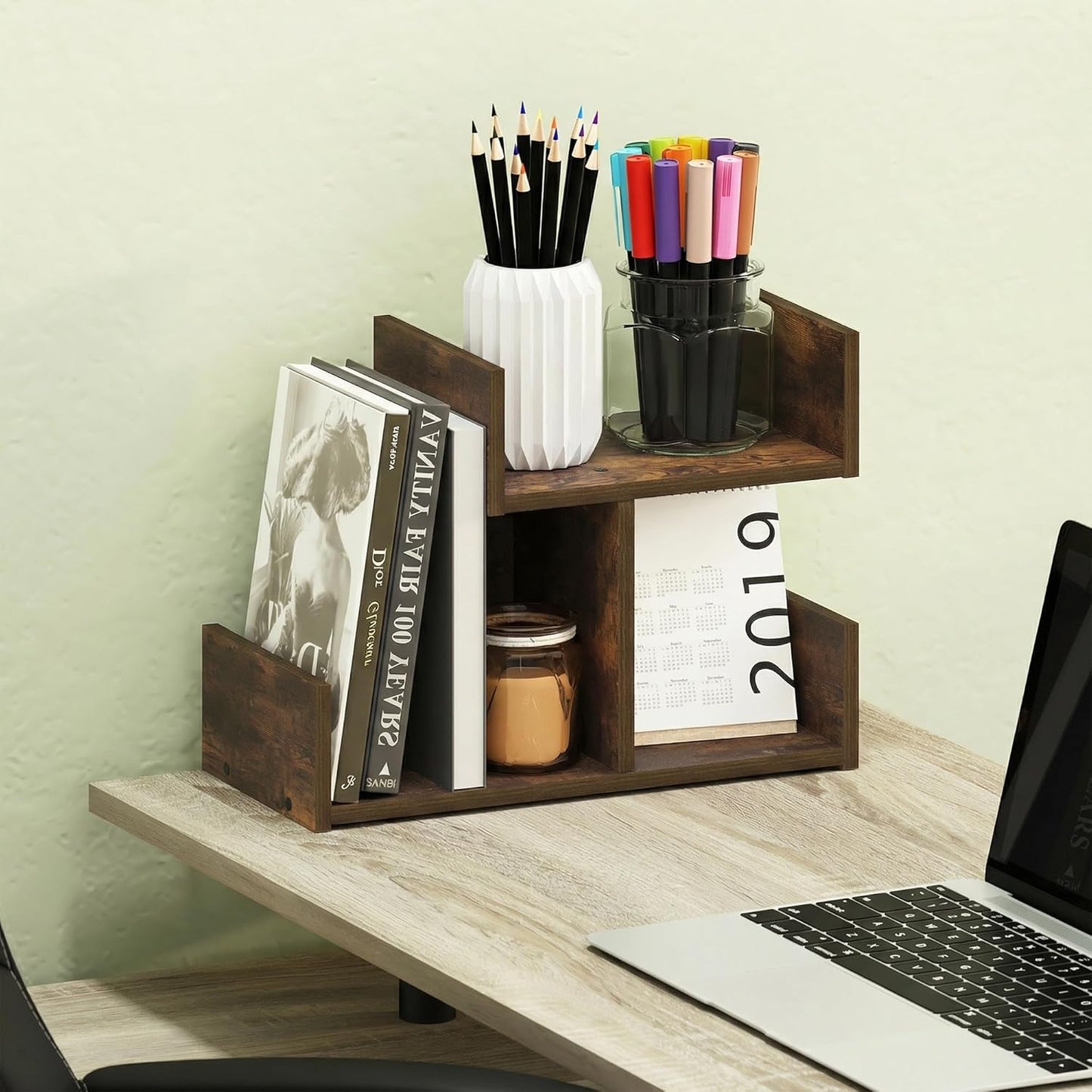 Furinno Classic Desk Organizers and Accessories, 2-Tier Monitor Riser, Office Organization, Desk Top Book Shelf, for Office Supplies, Office Desk Accessories, Dark Espresso