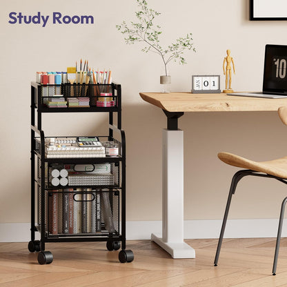 SWTYMIKI Rolling Cart with Drawers - Metal Utility Cart with Wood Shelf, DIY Divider and Locking Wheels, Craft & Art Cart Organizer for Under Desk Storage for Home Office Studio, Espresso