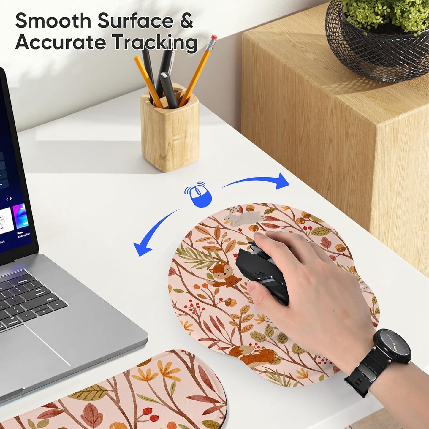 Ergonomic Keyboard Mouse Pad Wrist Rest Support Set for Laptop/Computer/Desktop,Memory Foam Hand Rest Wrist Cushion for Gaming/Office,Lightweight Comfortable & Pain Relief (Flowers)