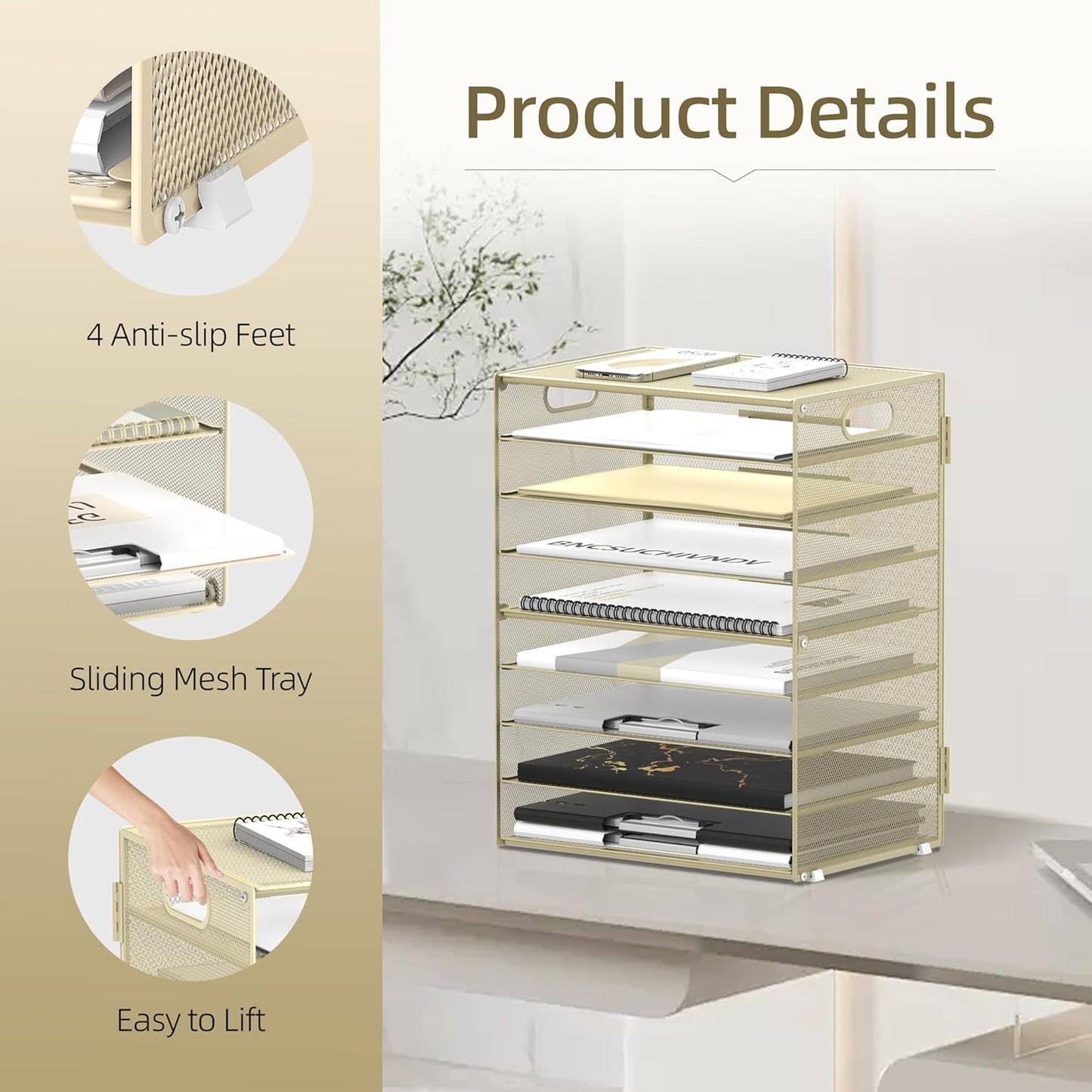 DALTACK 9-Tier Paper Organizer for Desk, Mesh Letter Tray Desk Organizer with Handles, Space-Saving File Organizer for Office Home School Classroom, Black