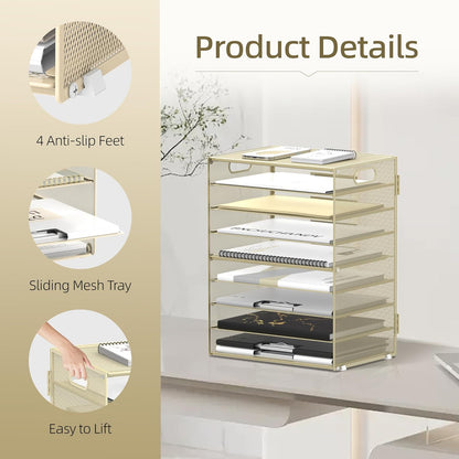 DALTACK 9-Tier Paper Organizer for Desk, Mesh Letter Tray Desk Organizer with Handles, Space-Saving File Organizer for Office Home School Classroom, Black