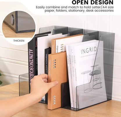 CiWiVOKi Vertical File Holder, Clear PET Desk Organizer and Storage Bins Holding for Magazines, Binders, Notebooks, Envelopes, Multi-purpose Plastic Document Organizer for Home Office, 4 pack