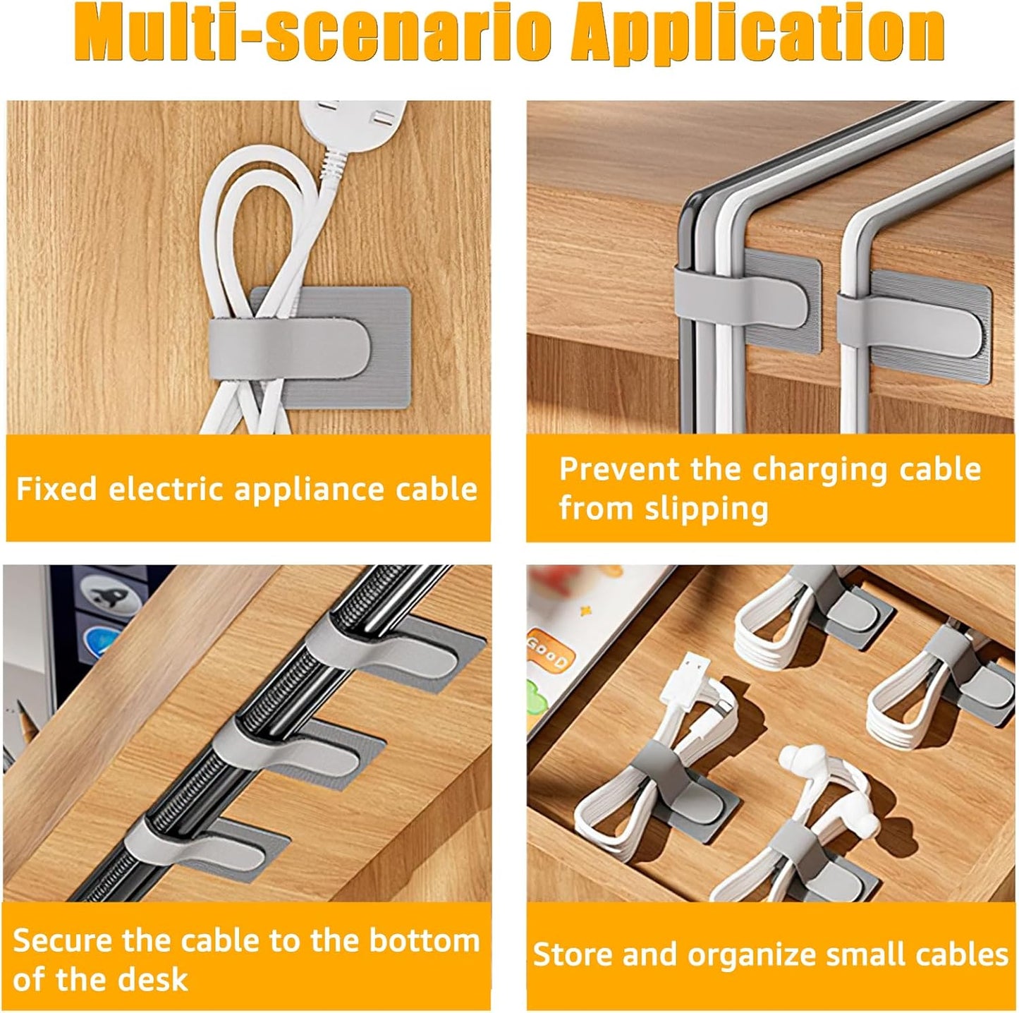 80PCS Hook and Loop Cable Straps, Cable Management Under Desk, Adhesive Cable Ties, Reusable Wire Organizers for Cords, Cords Management, Computer Accessories for Desk, Home Office Essentials, Black