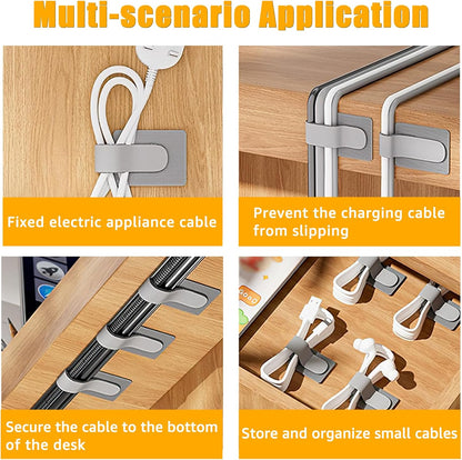 80PCS Hook and Loop Cable Straps, Cable Management Under Desk, Adhesive Cable Ties, Reusable Wire Organizers for Cords, Cords Management, Computer Accessories for Desk, Home Office Essentials, Black