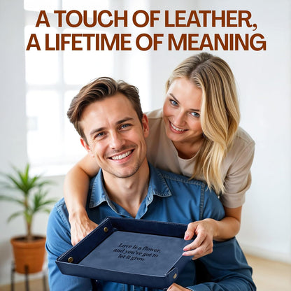 Engraved Leather Valet Tray for Men – Personalized Catchall with Custom Name for Desk, Dresser, Nightstand – Men's Organizer Tray for Keys, Wallet, Jewelry, Personalized Gift for Home, Office - Coffee