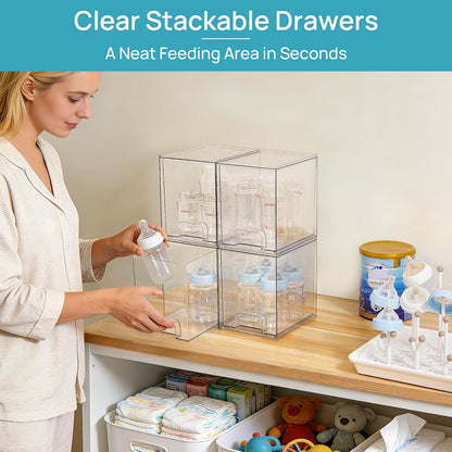 Vtopmart 12.1''W Clear Stackable Storage Drawers,2 Pack Acrylic Plastic Organizers Bins for Makeup Palettes, Cosmetics, and Beauty Supplies,Ideal for Vanity, Bathroom,Cabinet,Desk Organization