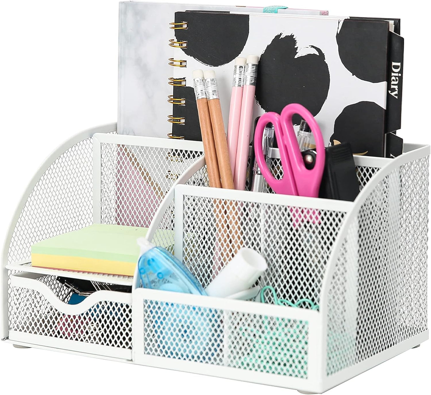 Exerz Desk Organizer Golden Office Desk Accessories Supplies Office Storage Desktop Pencil Pen Holder with Drawer Home Workspace