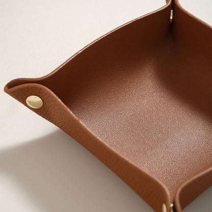 OLETHA Small Foldable Valet Tray - Aesthetic Desk Organizer for Home, Office & Travel - Portable Catch All Bowl for Keys, Scrunchie & Jewelry - Rattan Textured, Beige