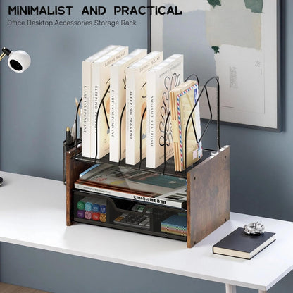 Wood Desk Organizer - 3-Tier Desktop File Organizer with Drawer, Wooden Paper Tray, Office Desk Organzier and Accessories for Papers, Mail, Notebooks, Stationery