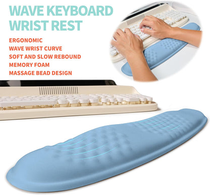2-in-1 Ergonomic Set, Wave Rise Keyboard Wrist Rest and Massage Bulge Slope Mouse Pad Wrist Support, Cushion Memory Foam Integrated to Relieve Wrist Pain, Black