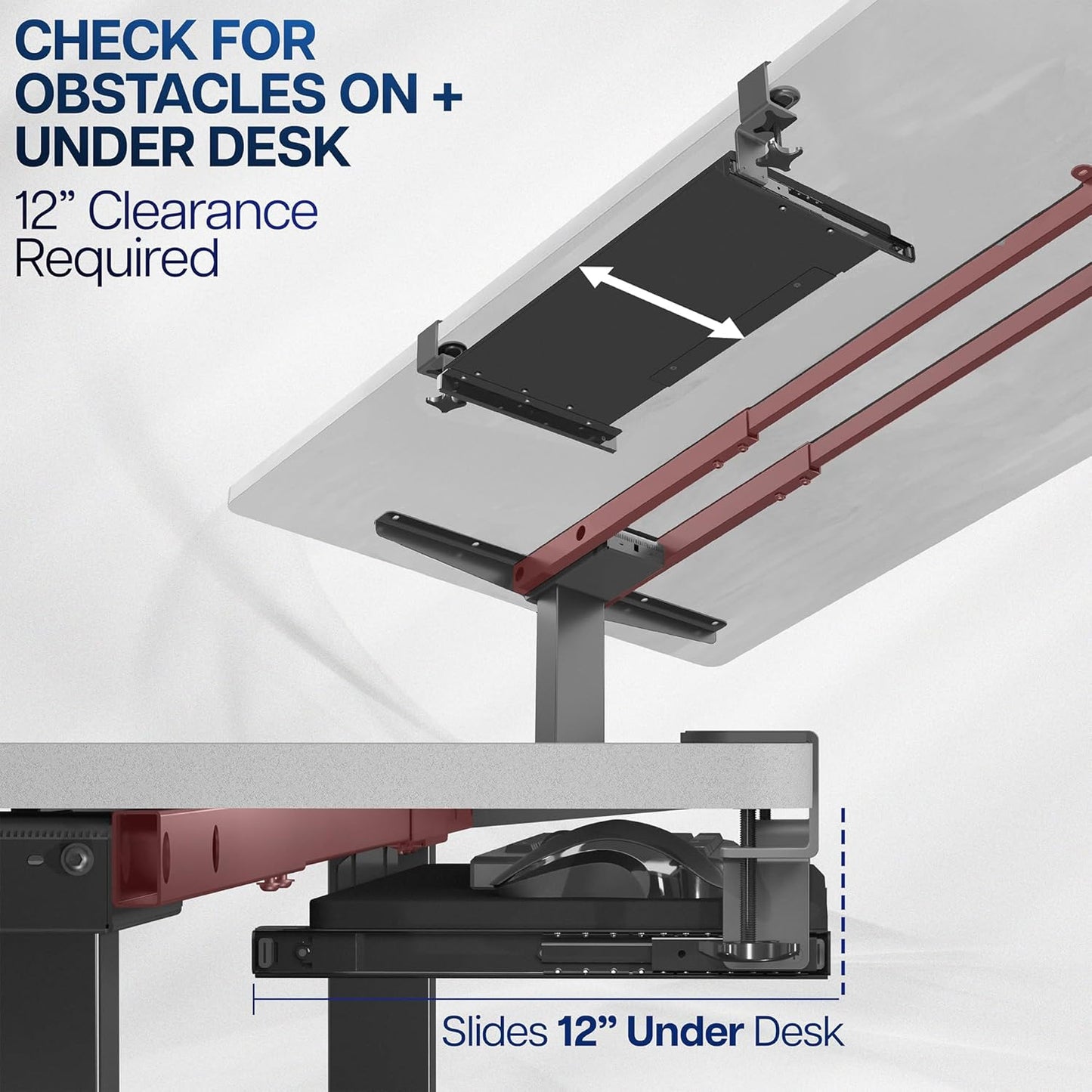 VIVO Large Clamp-on Computer Keyboard and Mouse Under Desk Slider Tray, 27 x 11 inch Pull Out Platform Drawer, White, MOUNT-KB05W