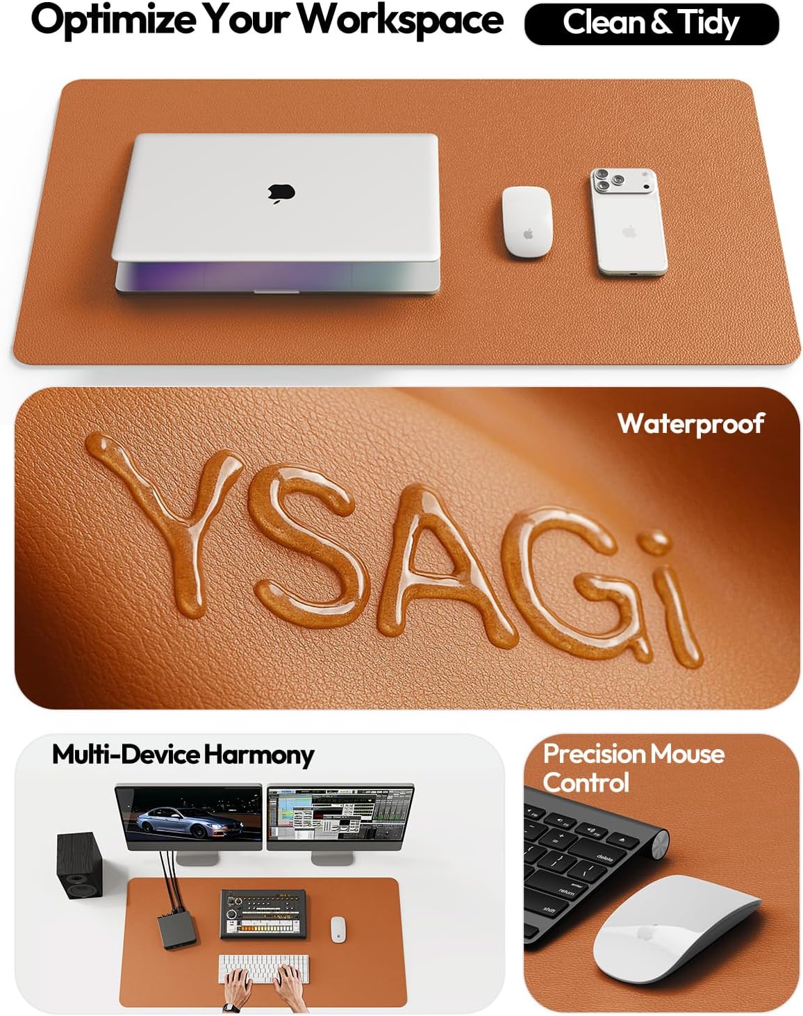 YSAGi Leather Desk Protector, Office Mat, Large Mouse Mat, Non-Slip PU Leather Blotter, Laptop Pad, Waterproof Writing Pad for Office and Home (Light Pink, 23.6" x 13.8") - Colors A