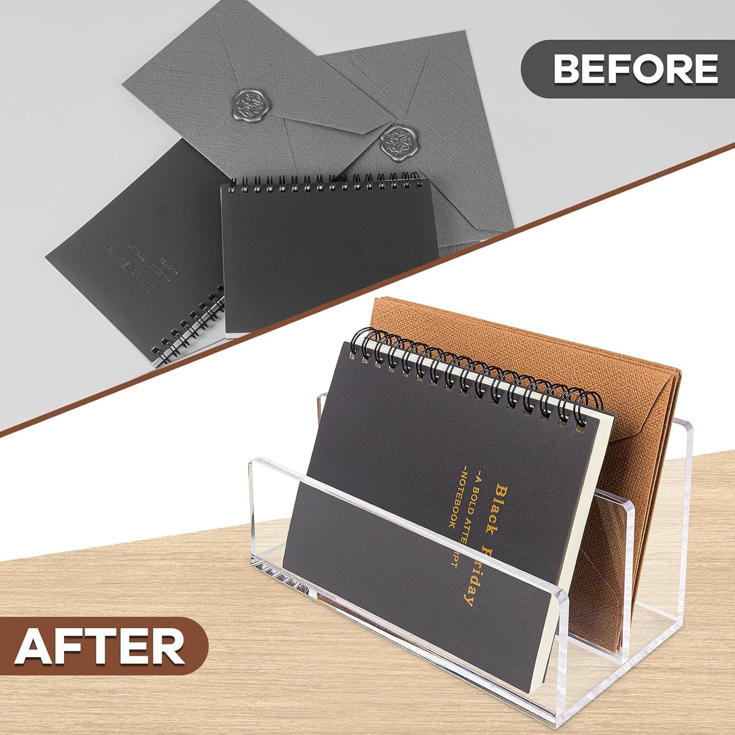 Acrylic Mail Organizer File Sorters for Desk,3-Section Laddered Desktop Vertical Letter Holder,Desk Organizer Workspace Organizer