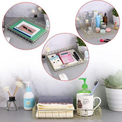 BTSKY Multipurpose A4 File Tray Wire Desk Tray Organizer Elegant Letter Size Desk Documents Trays Magazine Files Storage Basket Organizer Bin for Office Cosmetics Bathroom(Rose Gold)