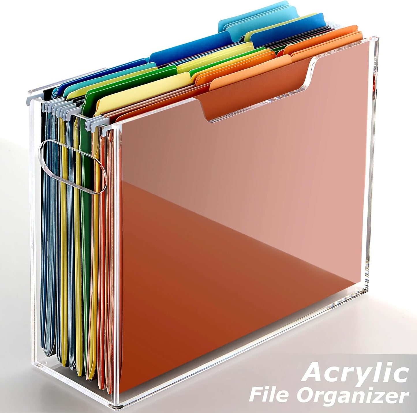 Acrylic File Folder Organizer, Clear Hanging File Organizer Box for Letter Size, Desktop File Holder with Handles, Slim Filing Storage Box for Desk Office Home Work -1 Pack