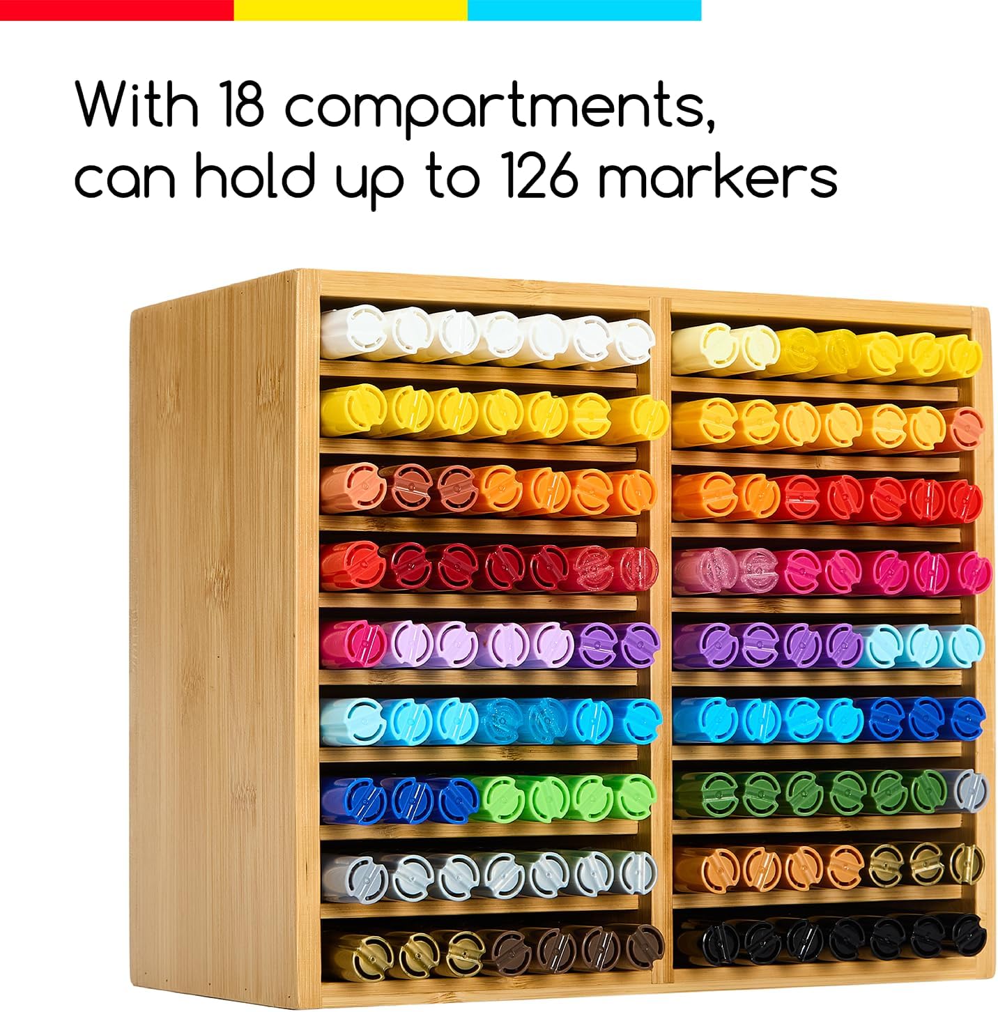 MEEDEN Bamboo Marker Organizer for Desk: Holds 224 Pens with 32 Compartments- Art Supply Storage & Holder for Alcohol Markers，Pens，Pencils