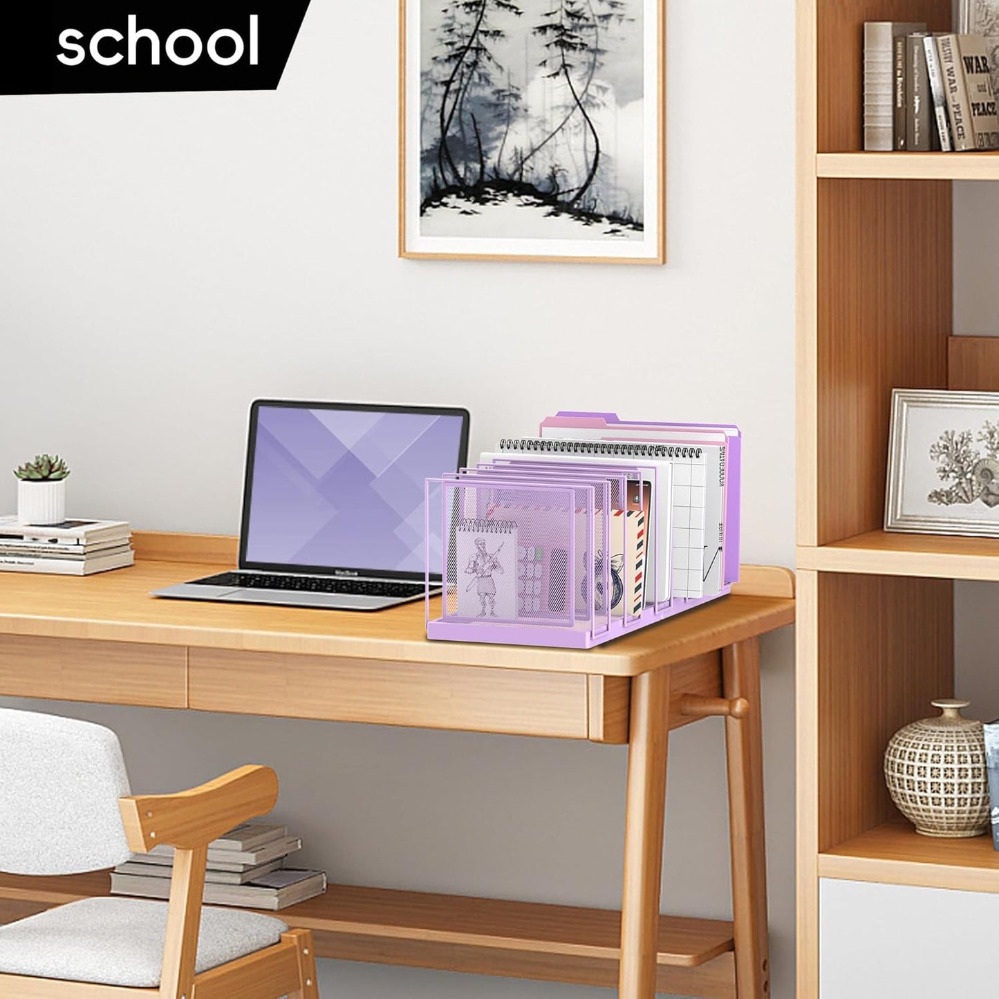 File Organizer for Desk, 5-Section Vertical File Sorter, Paper Holder Organizer Standing Metal File Folder for Office Home Classroom, Black
