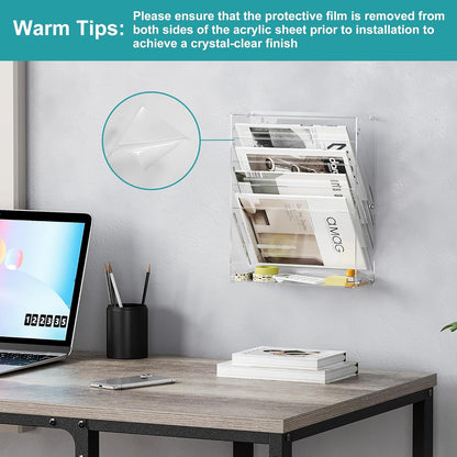 Clear Desk File Holder, 5 Tier Acrylic Hanging Wall File Mail Document Organizer, Vertical Paper Organizer, Magazine Newspaper Rack for Office, Home, Classroom
