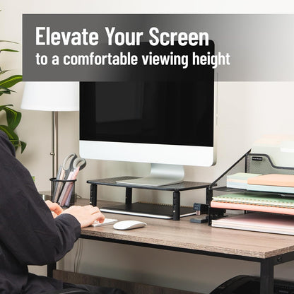 Mind Reader Monitor Stand, Height Adjustable, Ventilated Laptop Riser, Office, Metal, 14.5"L x 9.25"W x 5.5"H, Black