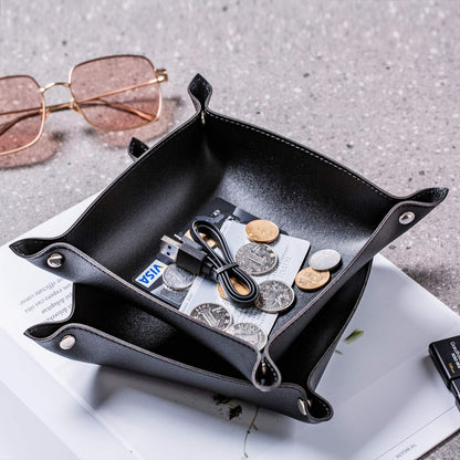 SANQIANWAN Leather Jewelry Valet Tray for Women and Man, Entryway Table Bedside Nightstand Desk Portable Small Catchall Travel Dish Plate for Key,Wallet,Watch,Phone,Coin(Pink-B)