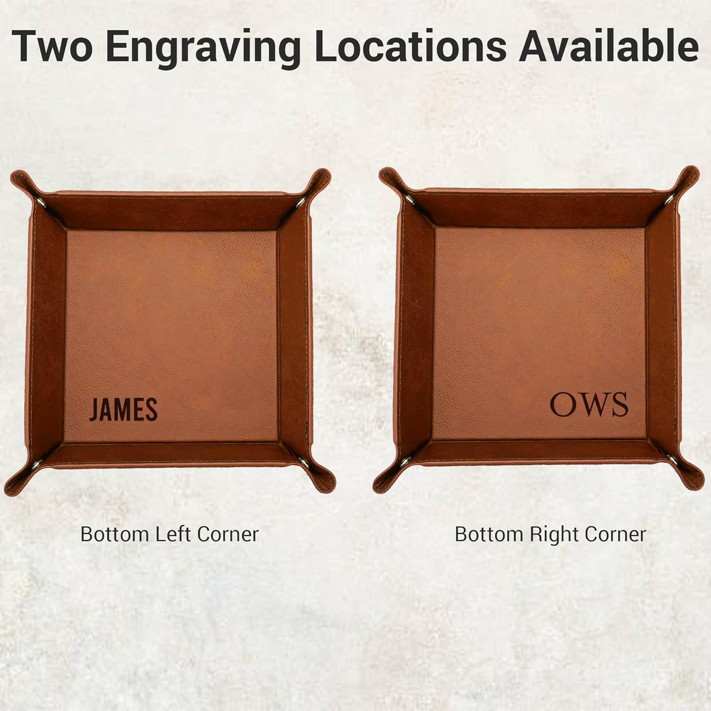 Personalized Valet Trays, Custom Engraved Leather Keys Tray for Men - Catchall Tray Organizer for Entryway Table, Unique Dad Birthday Gift from Daughter Son, Father Day (Custom Text)