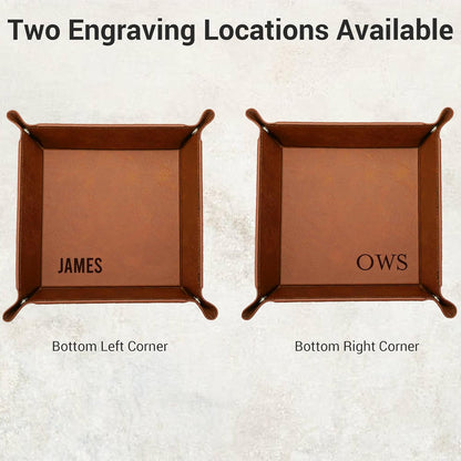 Personalized Valet Trays, Custom Engraved Leather Keys Tray for Men - Catchall Tray Organizer for Entryway Table, Unique Dad Birthday Gift from Daughter Son, Father Day (Custom Text)