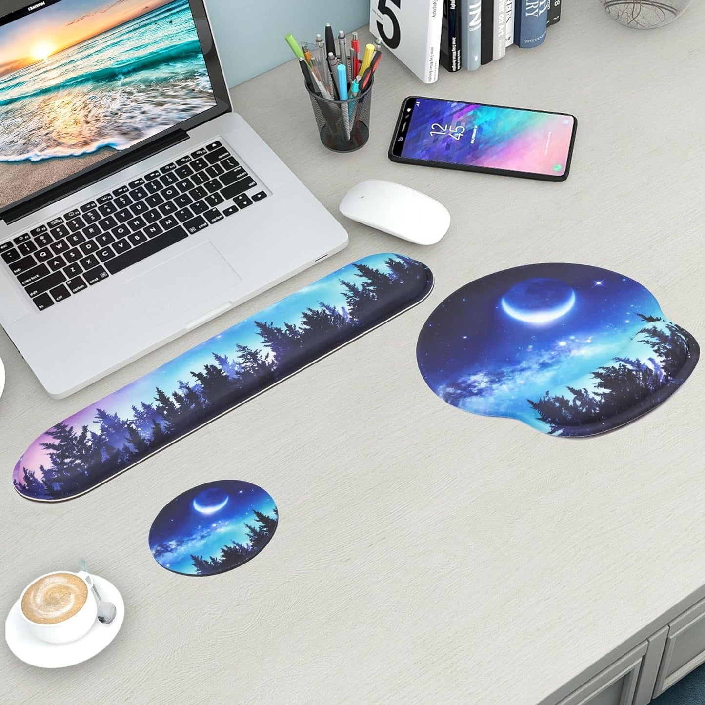 Mouse Pad and Keyboard Wrist Rest Support, with Non-Slip PU Base,Gel Mouse Pad with Coaster,Pain Relief for Gaming, Computer,Office -Beach