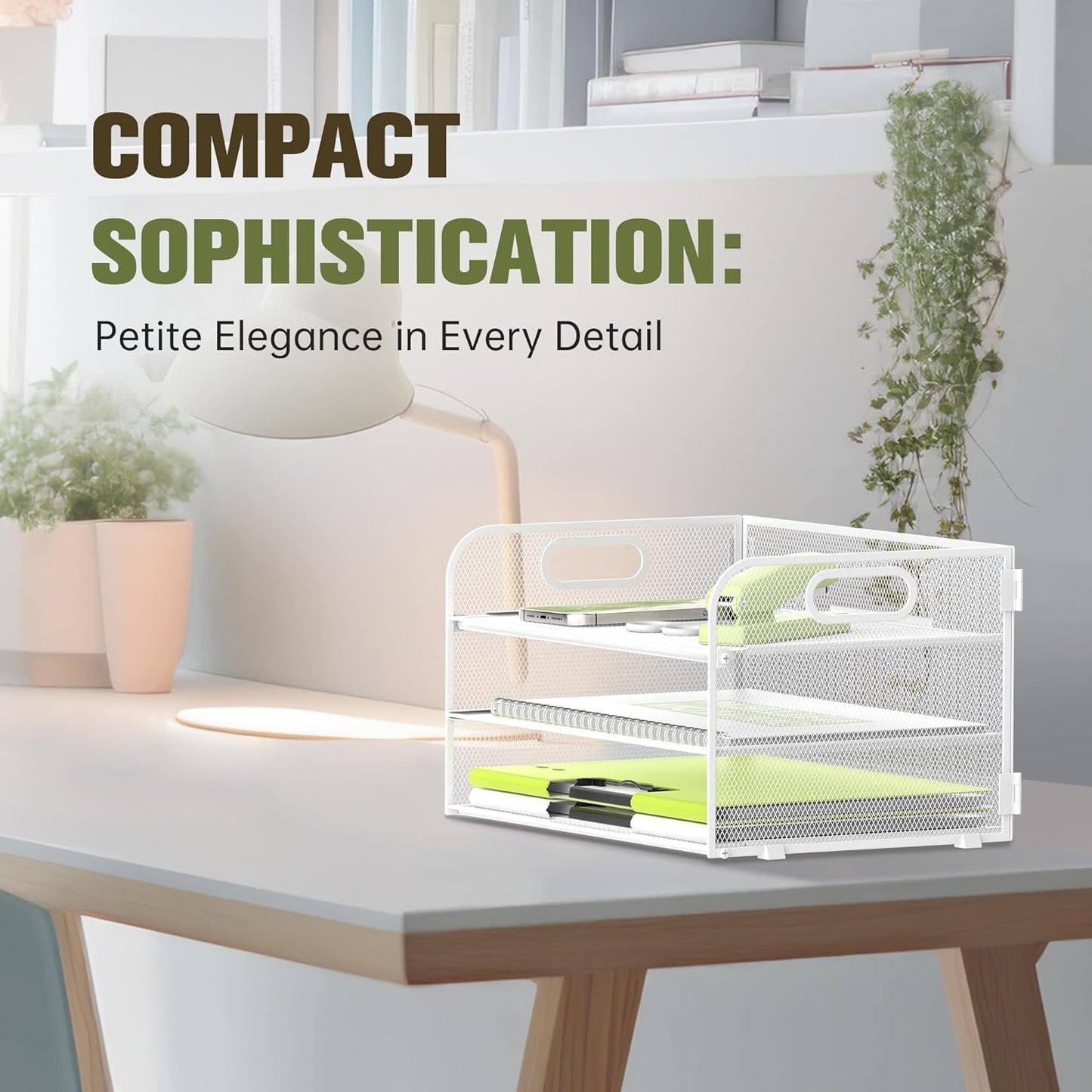 DALTACK 3 Tier Paper Organizer with Handle, Mesh Metal Desk Organizer with Sliding Paper Trays for Letter/A4 Paper, Mail, Bills & Folders, Black