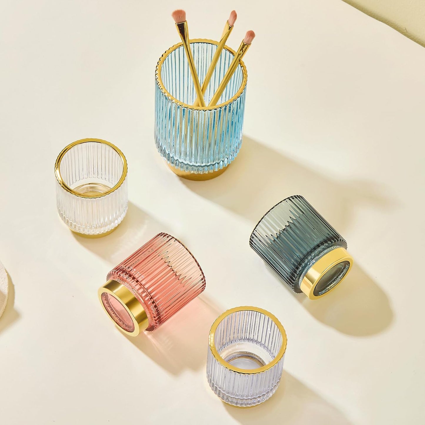 Makeup Brush Holder Organizer,Toothbrush Holders,Desk Pen Pencil Holder,Multifunctional Vintage Glass Brush Cup（L/Green/A3-6-US）