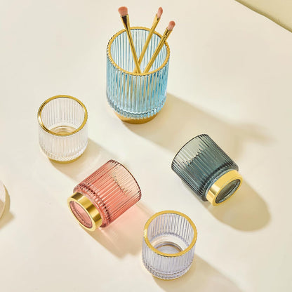 Makeup Brush Holder Organizer,Toothbrush Holders,Desk Pen Pencil Holder,Multifunctional Vintage Glass Brush Cup（L/Green/A3-6-US）