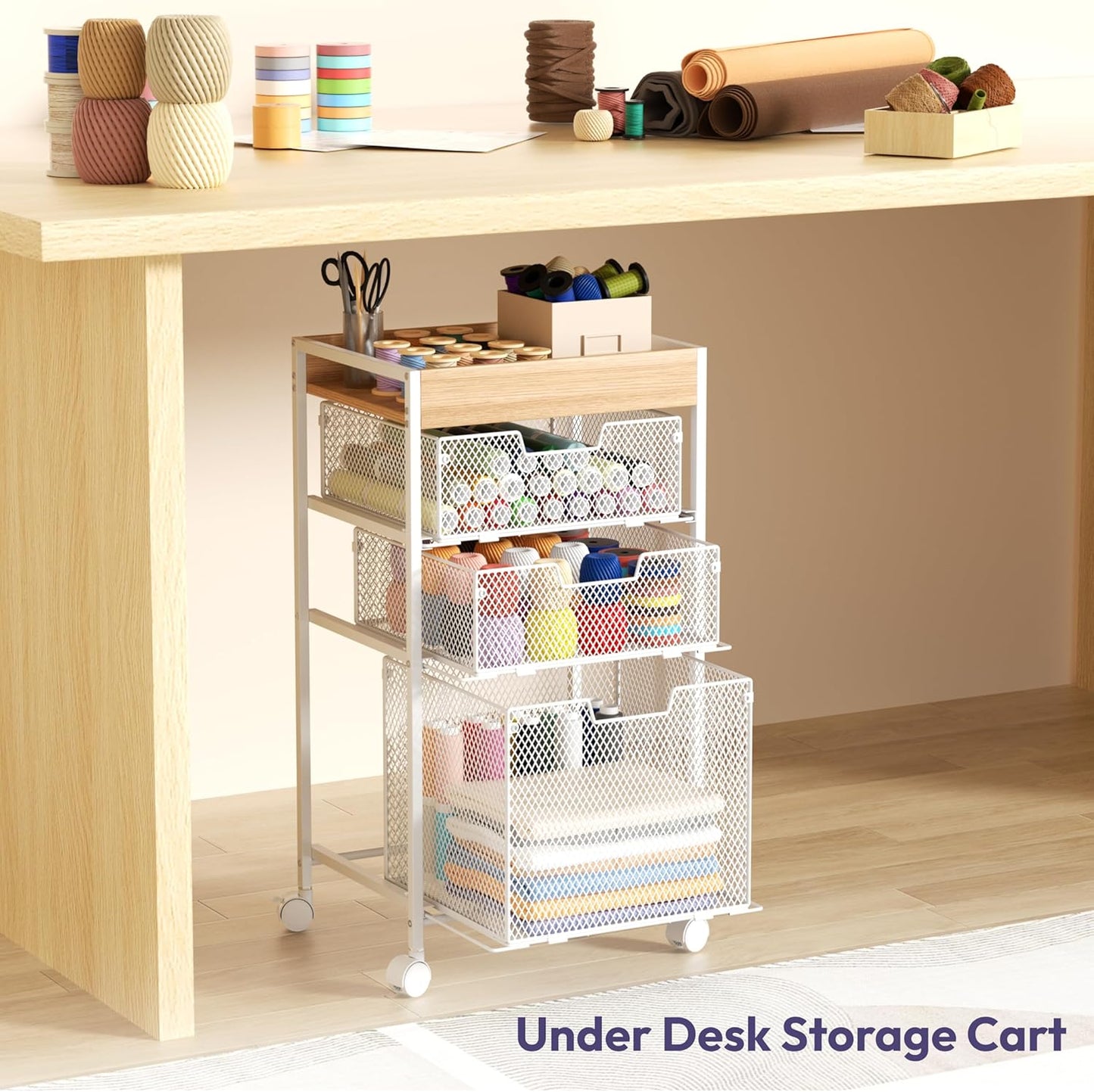 SWTYMIKI Rolling File Cart with Drawers - 4 Tier Under Desk Storage Craft Rolling Organizer Cart - Office Storage &Organization, Mobile Metal Filing Cabinet for Office and Home Espresso