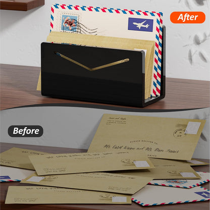 FUCDTEFC Desk Mail Organizer, 2 Section Clear Acrylic File Holder Letter Organizer, Vertical Lightweight Modern Envelope Holder Desk Accessories & Workspace Organizers for Office, Home, School
