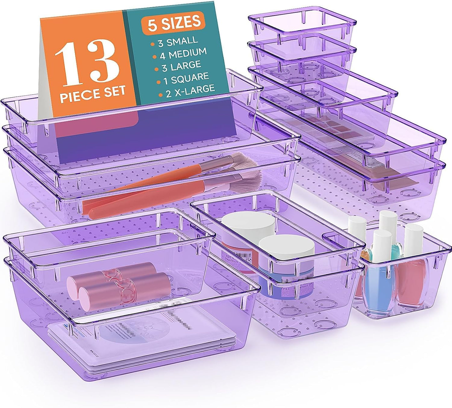 StorMiracle 16 PCS Drawer Organizer Set, 5 Varied Size Bathroom and kitchen Drawer cabinet organizer Trays, Clear Storage Bins for Makeup, Jewelry, Utensils and Gadgets