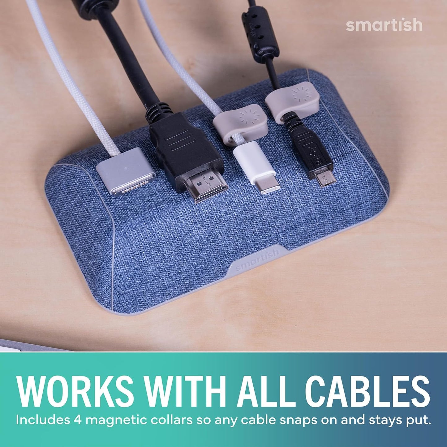 Smartish® Magnetic Cord Holder - Cable Wrangler Organizer with Magnet Clips for Charger Management on Desktop, Nightstand for USB-C + Lightning - Lightly Toasted Beige