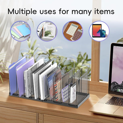 File Organizer for Desk, 5-Section Vertical File Sorter, Paper Holder Organizer Standing Metal File Folder for Office Home Classroom, Black