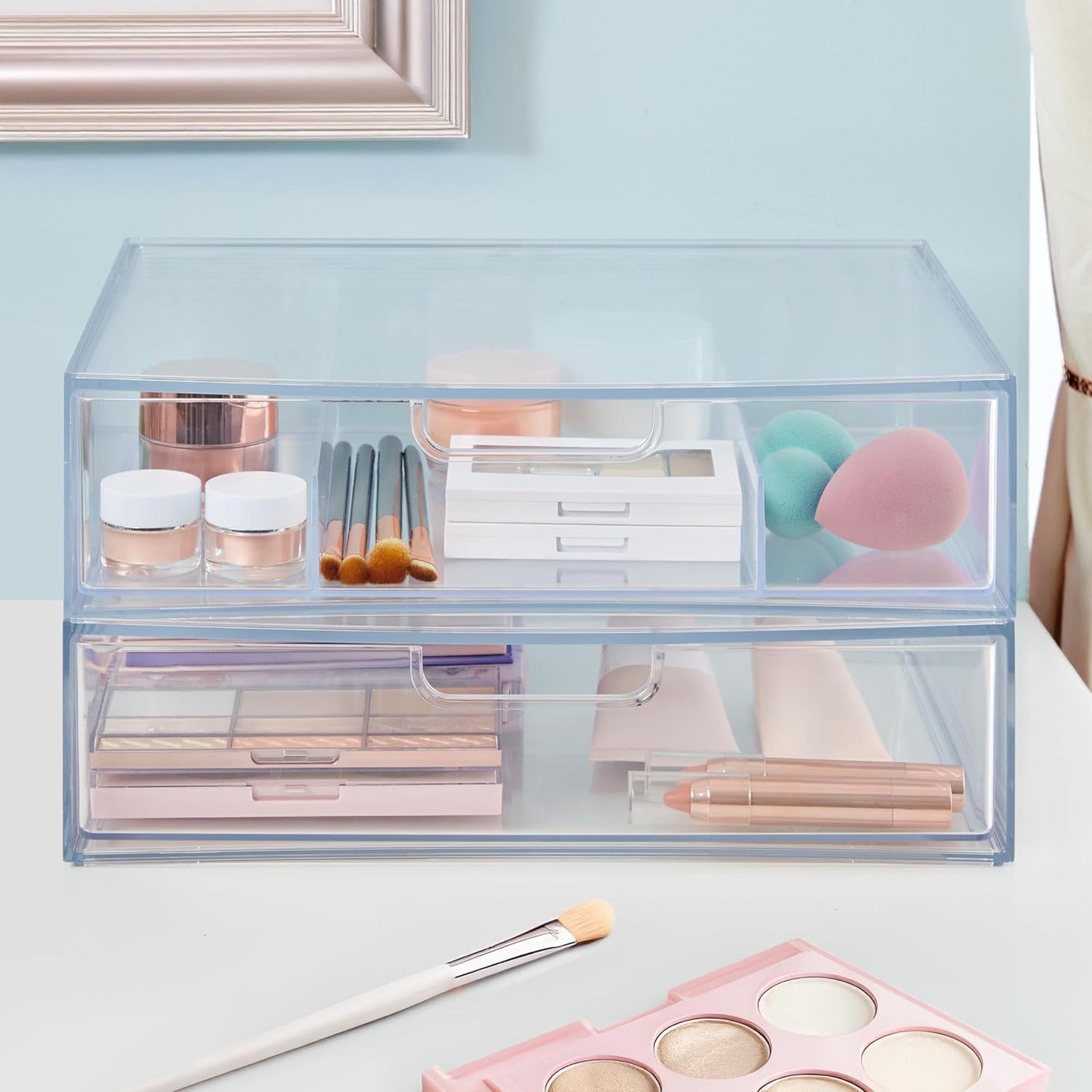 STORi STAX Plastic Stackable Organizer Drawers (Set of 2) Clear | 12.5" Wide | Set Includes Two Open Drawer | Organize Office Desk Accessories & Sort Paper | Made in USA