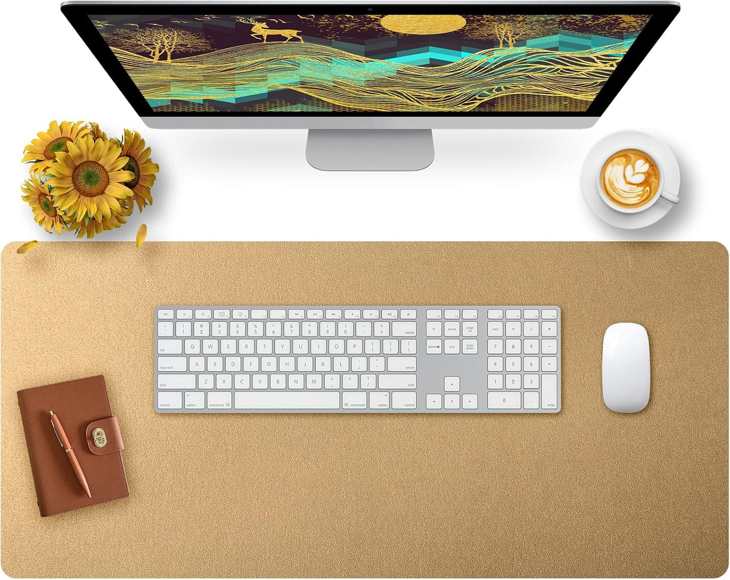 Bloss Leather Desk Pad and Keyboard Wrist Rest, Large Mouse Pad + Keyboard Pad+Mouse Wrist Support, Non-Slip Desk Mat Protector for Office, Home(31.5×15.7 Inches,Beige)