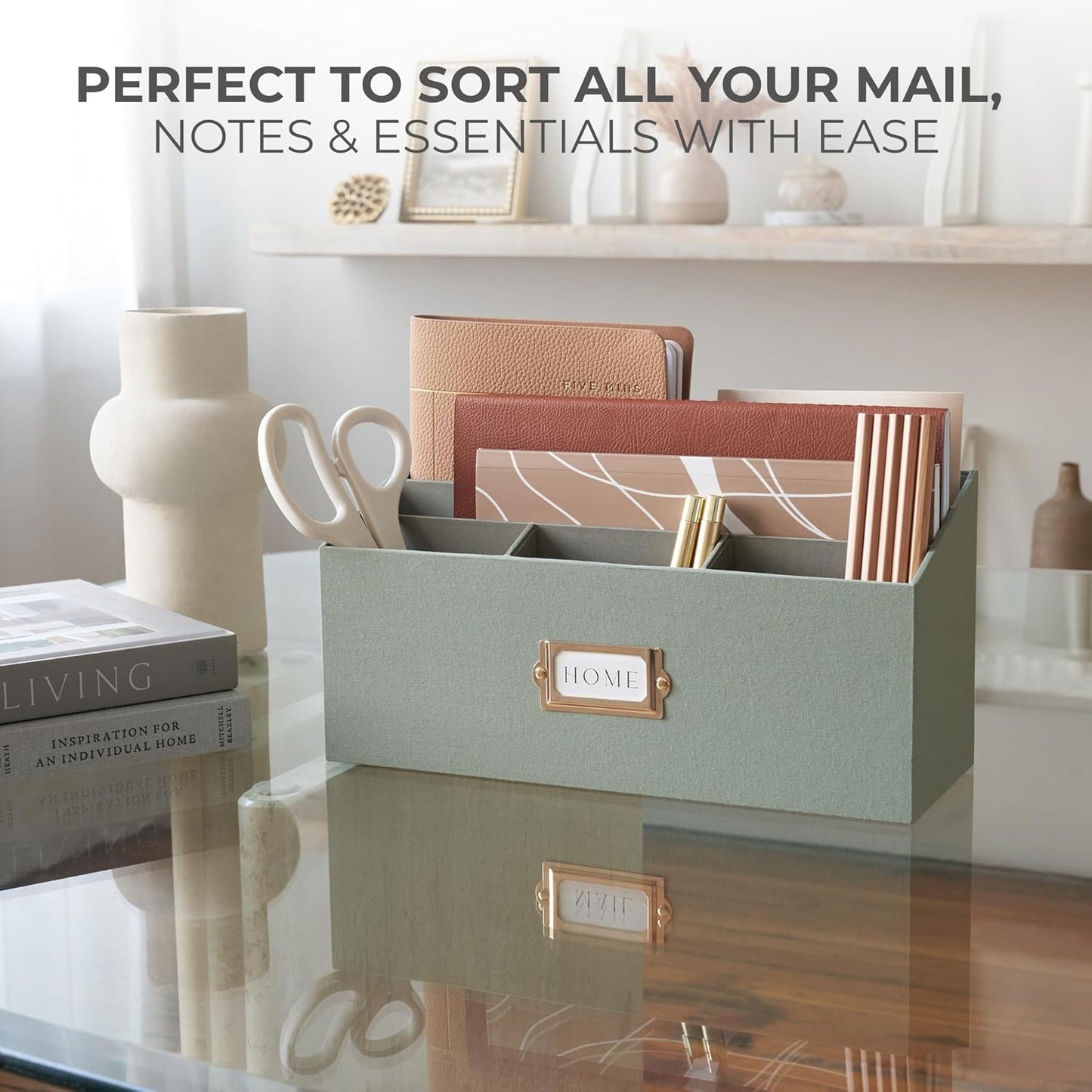 KIBAGA Stylish Linen Mail Organizer for Your Countertop – Easily Organizes Pens, Mail & More in Spacious Compartments on Any Desktop – The Perfect Desk Sorter for Paper & Office Essentials
