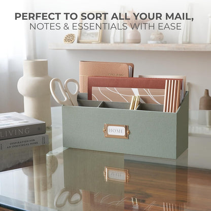 KIBAGA Stylish Linen Mail Organizer for Your Countertop – Easily Organizes Pens, Mail & More in Spacious Compartments on Any Desktop – The Perfect Desk Sorter for Paper & Office Essentials