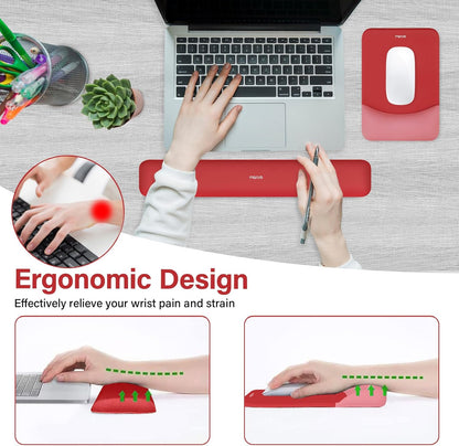 MOSISO Wrist Rest Support for Mouse Pad&Keyboard Set, Rectangular Ergonomic Mousepad Non-Slip Base Home/Office Pain Relief&Easy Typing Pad with Neoprene Cloth&Raised Silicone Lining, Green