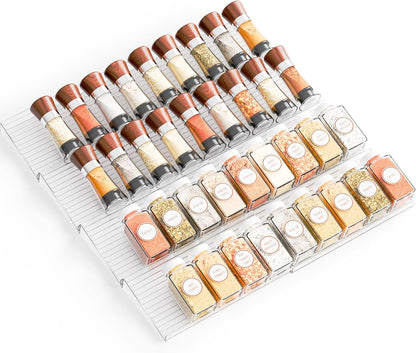 Yieach 8 Pack Adjustable In Drawer Spice Organizer - Expandable From 11'' to 22'' - Acrylic Drawer Seasoning Organizer,Clear Spice Organization Tray for Cabinet Drawers Condiment,Nail Polish and Jar