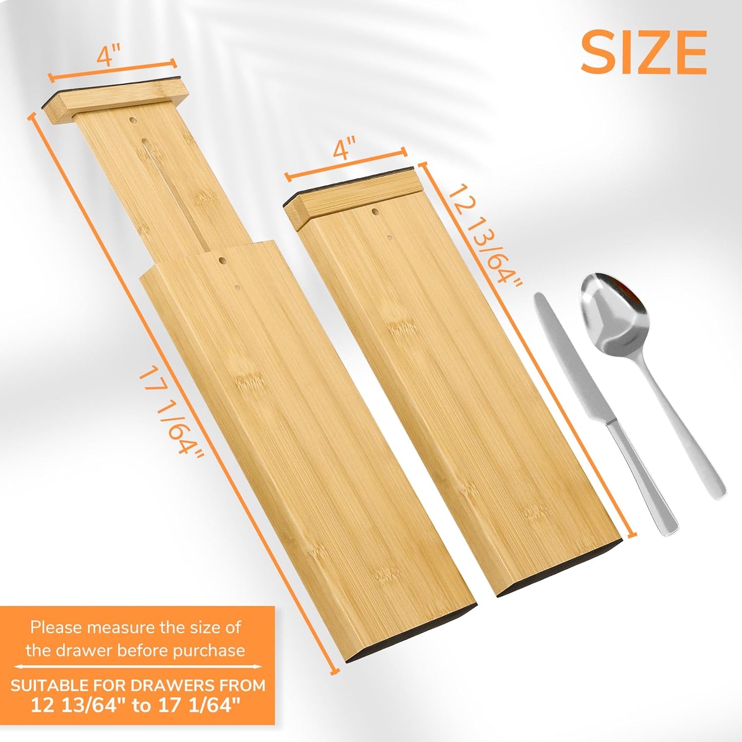 BAMEOS Drawer Dividers kitchen Organization Bamboo Utensil Organizers for Kitchen Bedroom Bathroom Dresser Office 4-pack