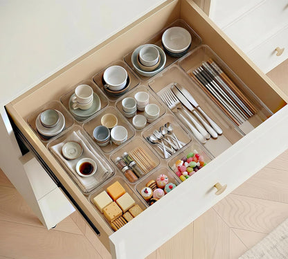 DCA 14 PCS Clear Drawer Organizer, Acrylic Makeup Organizers, Vanity Drawer Organizer Trays, Bathroom Organizers and Storage Bins Ideal Gift for Her
