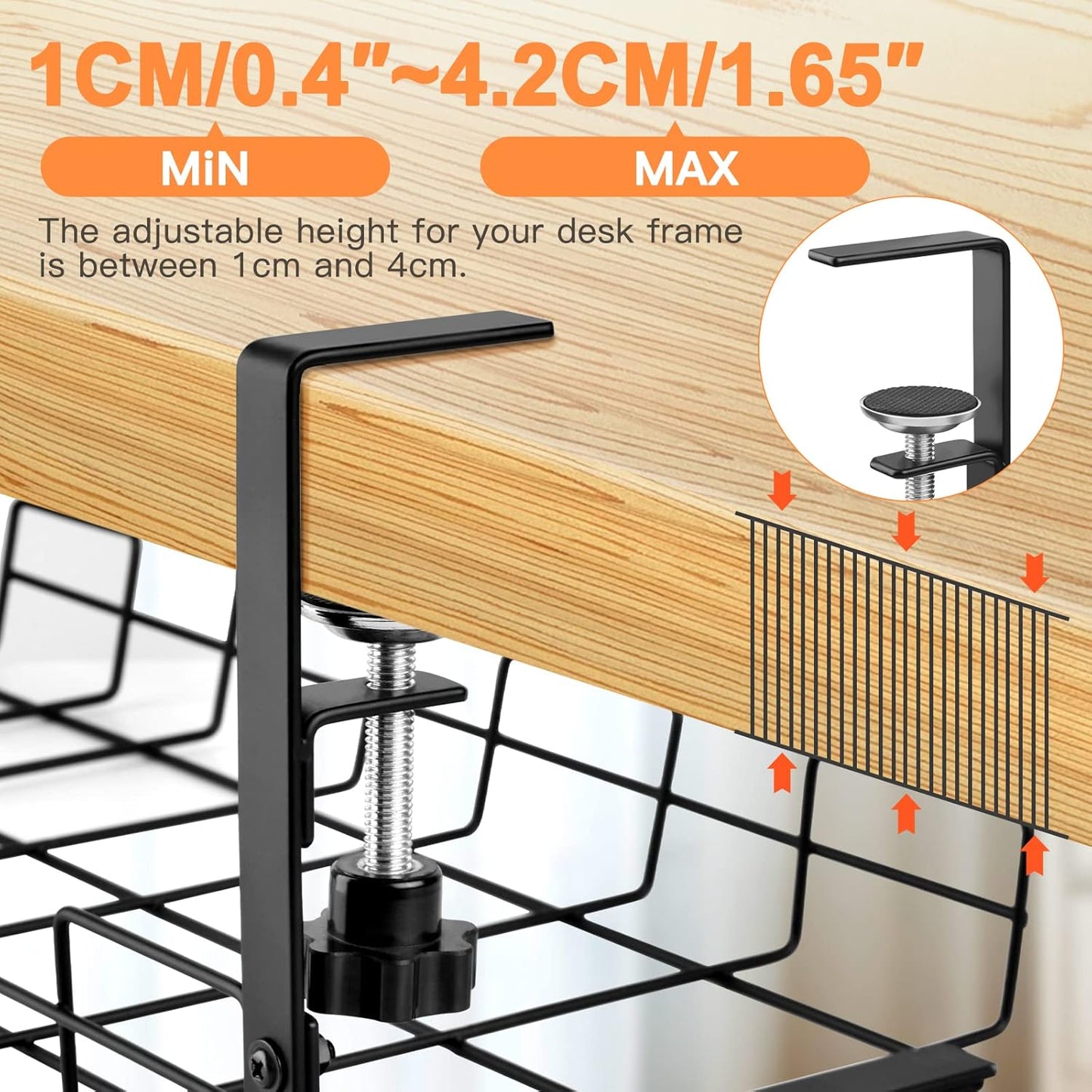 NoDrill 2 Pack 15.7" Under Desk Cable Management Tray, Sturdy Metal Cord Organizer for Office & Home Standing Desk